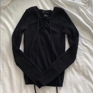 Black Ribbed Long Sleeve Shirt